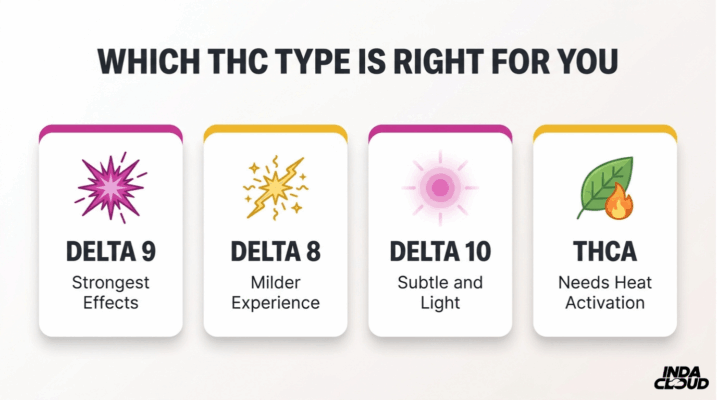 What Is Thc? Complete Guide To Types, Effects, Products, Potency, Safety, And Legality 8 Comparison Guide Of Delta 9, Delta 8, Delta 10, And Thca Showing Strength, Effects, And Activation Differences